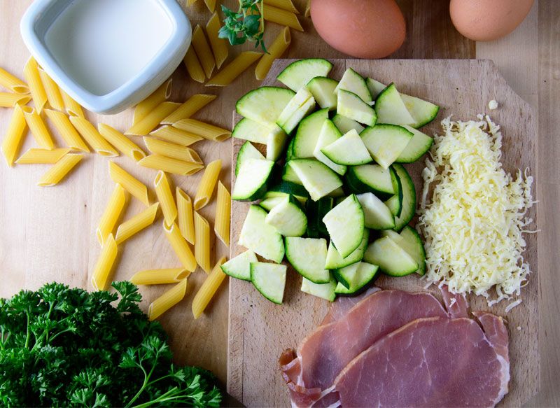 Zucchini carbonara ingredients