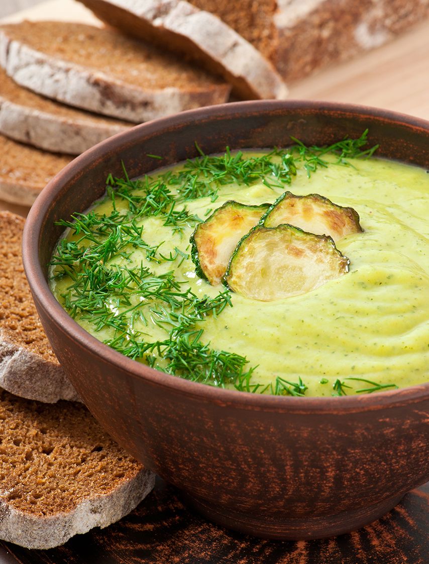 Zucchini cream soup with zucchini chips