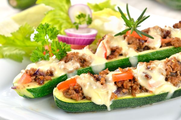 Zucchini boats stuffed with pork