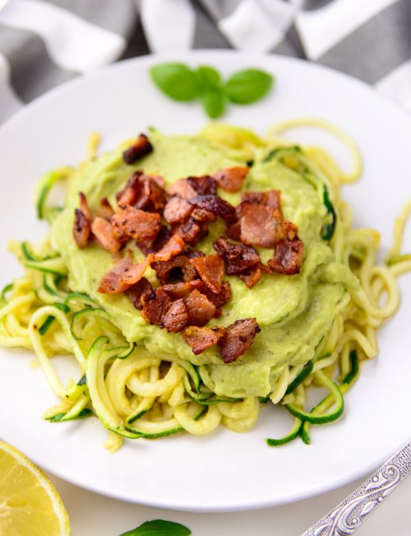 Creamy Avocado Zoodles with Bacon